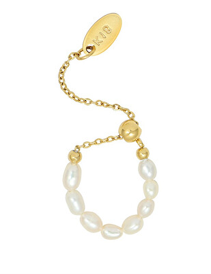 Troli - Nastavitelný pozlacený prsten s pravými perlami