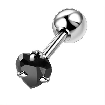 Troli - Ocelová piercingová náušnice s černým krystalem Srdíčko