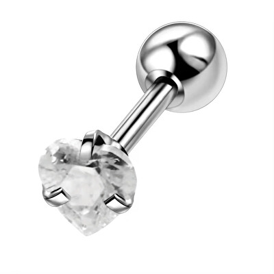 Troli - Ocelová piercingová náušnice s čirým krystalem Srdíčko