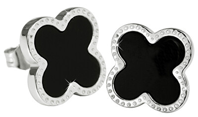 Troli - Ocelové náušnice kytičky s černým středem KE-006