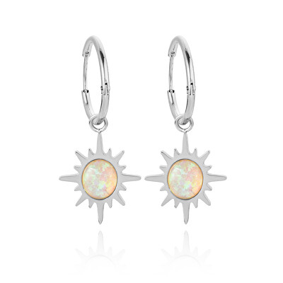 Troli - Ocelové náušnice s bílými syntetickými opály 2v1