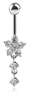 Troli - Ocelový piercing do pupíku Květ s krystaly
