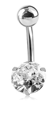 Troli - Ocelový piercing do pupíku s čirým krystalem