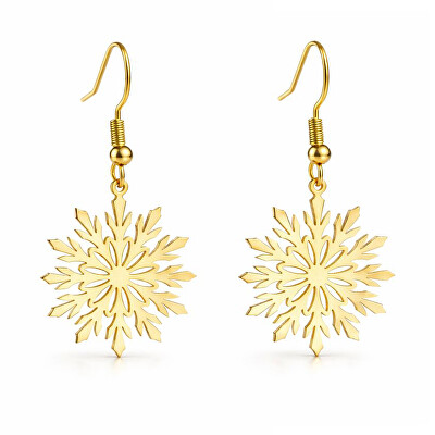 Troli - Okouzlující pozlacené náušnice z oceli Sněhové vločky