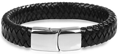 Troli - Pánský proplétaný náramek z černé kůže Leather