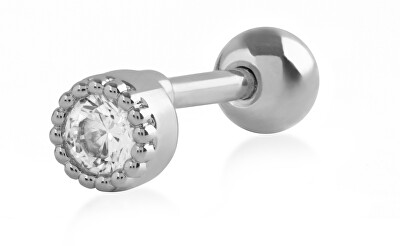 Troli - Piercingová ocelová náušnice s čirým krystalem