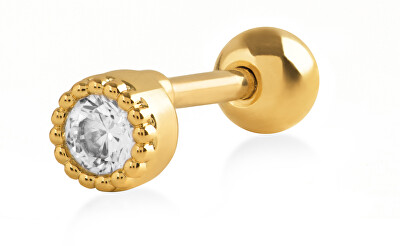 Troli - Piercingová pozlacená náušnice s čirým krystalem