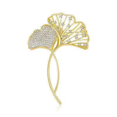 Troli - Krásná pozlacená brož s krystaly Ginkgo biloba Gold
