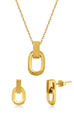 Troli - Pozlacená sada minimalistických šperků (náušnice, řetízek, přívěsek)