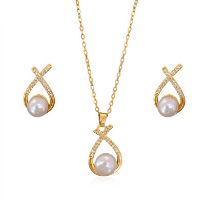Troli - Set elegant de bijuterii placat cu aur (cercei, lănțișor, pandantiv)