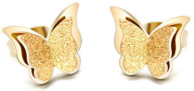 Troli - Pozlacené motýlí náušnice Metal Butterfly KES-048-GOLD