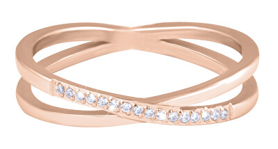 Troli - Pozlacený dvojitý prsten z oceli s čirými zirkony Rose Gold