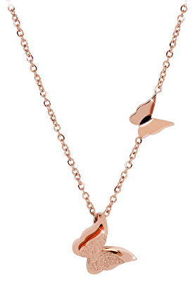 Troli - Růžově pozlacený motýlí náhrdelník Metal Butterfly KNSC-257-RG