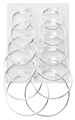 Troli - 2. JAKOST -  Sada moderních kruhových náušnic Silver (6 párů)