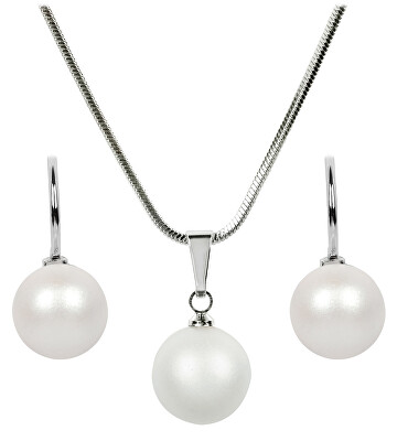 Levien - Sada náhrdelníku a náušnic Pearl Pearlescent White SET-041