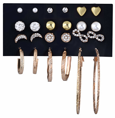 Troli - Sada pozlacených kruhových náušnic a pecek se zirkony Gold/Rose Gold (12 párů)
