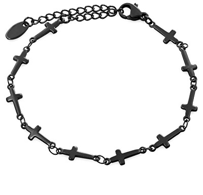 Troli - Stylový černý náramek s křížky z oceli