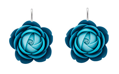 Troli - Tyrkysovo-modré visací náušnice ve tvaru kytiček Deep Ocean