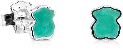 Tous - Stříbrné medvídkové náušnice s amazonitem Icon Color 815433600