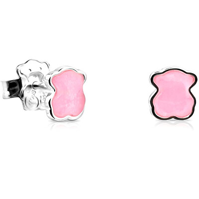 Tous - Stříbrné medvídkové náušnice s růžovým křemenem Icon Color 815433610