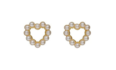 Victoria Cruz - Pozlacené náušnice Srdíčka s perličkami Sera A5574-00DT