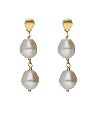 Victoria Cruz - Pozlacené visací náušnice se syntetickými perlami Sera A5560-00DT