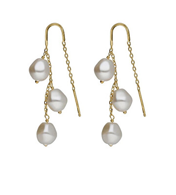 Victoria Cruz - Visací pozlacené náušnice se syntetickými perlami Sera A5561-00DT