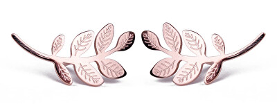Vuch - Podélné bronzové náušnice Leaves Rose Gold