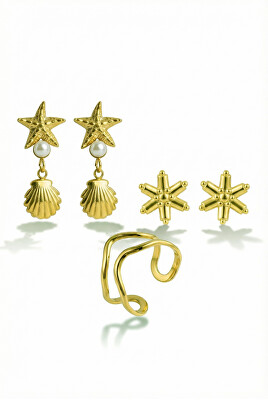 Victoria Walls - Set pozlacených šperků VWS260869G (prsten, 2 x náušnice)