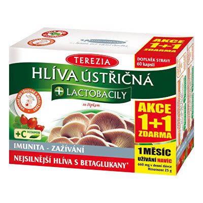 Terezia Company - Hlíva ústřičná + laktobacily + vitamín C 60 kapslí + 60 kapslí ZDARMA
