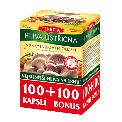 Terezia Company - Hlíva ústřičná se 100% rakytníkovým olejem 100 kapslí + 100 kapslí ZDARMA