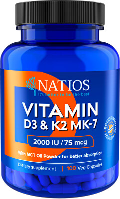 Natios - Vitamin D3 & K2 (MenaQ7 MK-7) 2000 IU & 75 mcg 100 kapslí