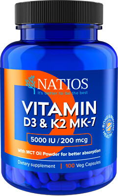 Natios - Vitamin D3 & K2 (MenaQ7 MK-7) 5000 IU & 200 mcg 100 kapslí
