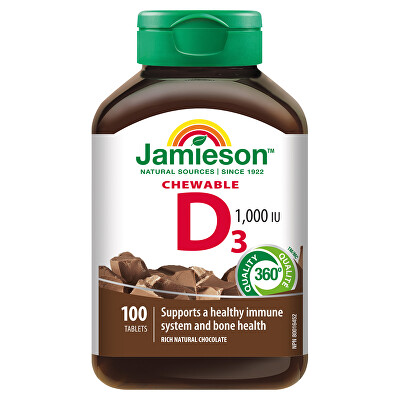 Jamieson - Vitamín D3 1000 IU - Čokoláda 100 tabliet na cmúľanie