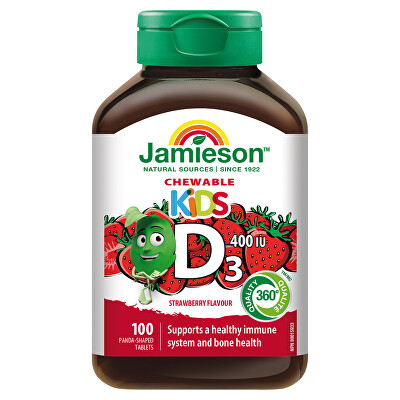 Jamieson - Vitamín D3 Kids Jahoda 400 IU – 100 tablet na cucání