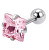 Orecchino piercing in acciaio con cristallo rosa Quadrato