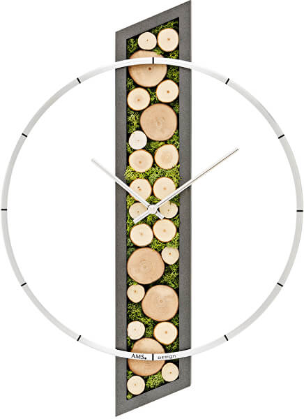 Nástěnné hodiny s dřevem a přírodním mechem 9607