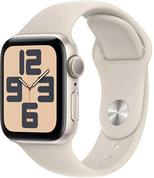Apple Watch SE (2023) GPS 40mm curea sport din silicon, culoare alb înstelat, mărime M/L