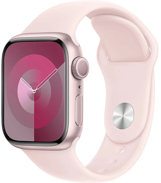 Apple Watch Series 9 45 mm in alluminio rosa con cinturino sportivo rosa chiaro S/M