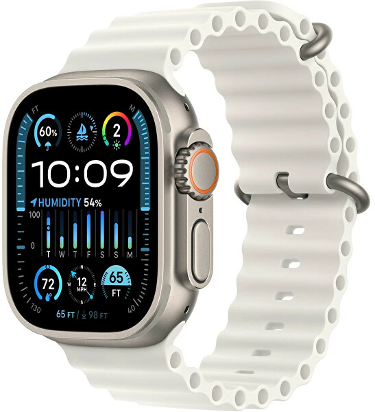 Apple Watch Ultra 2 titan de 49 mm cu curea oceanică albă