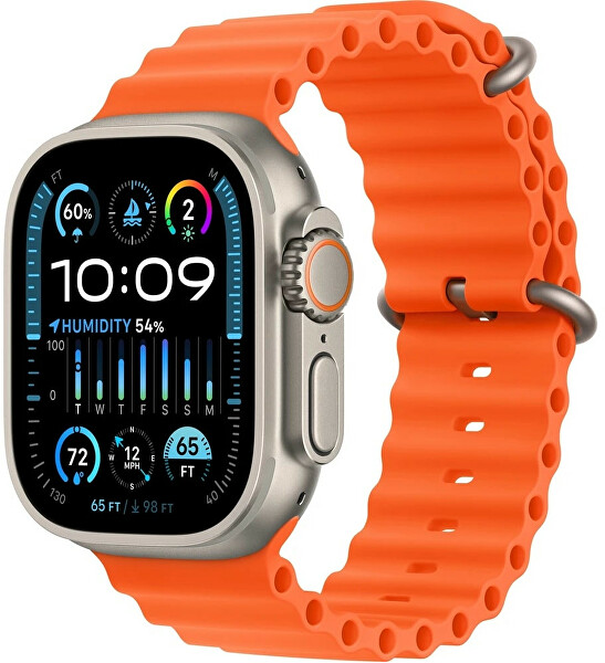 Apple Watch Ultra 2 49 mm titan cu curea ocean portocalie