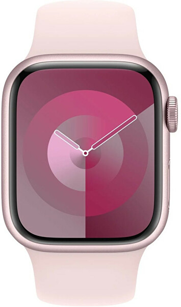 Apple Watch Series 9, 41 mm, rosafarbenes Aluminium mit hellrosa Sportarmband S/M