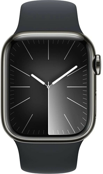 Apple Watch Series 9 Cellular 41mm Grafitová ocel s temně inkoustovým sportovním řemínkem - S/M