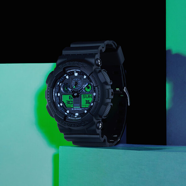 The G/G-SHOCK Black and Electro Green GA-100BEG-1AER (411)