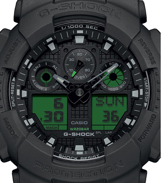 The G/G-SHOCK Black and Electro Green GA-100BEG-1AER (411)