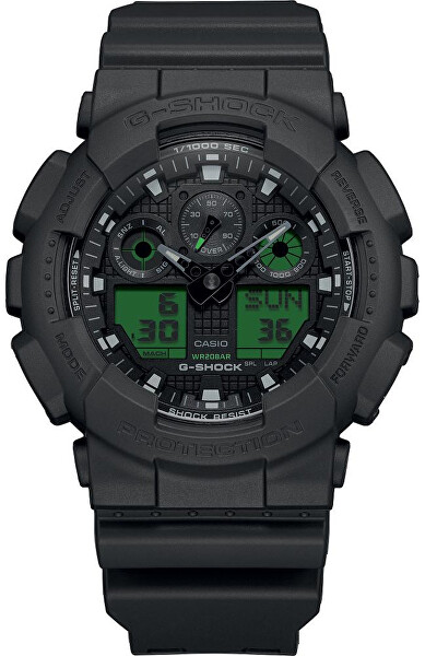 The G/G-SHOCK Black and Electro Green GA-100BEG-1AER (411)