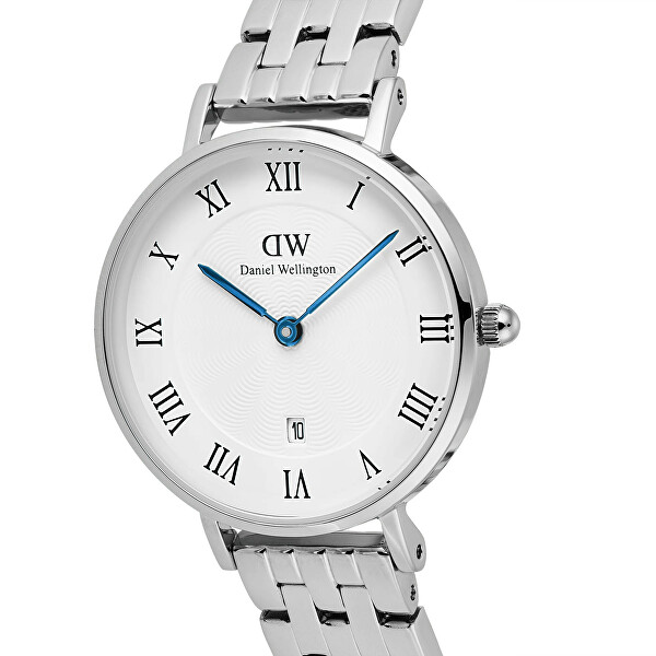 Petite 28 Roman Numerals Date 5-Link White Silver DW00100859