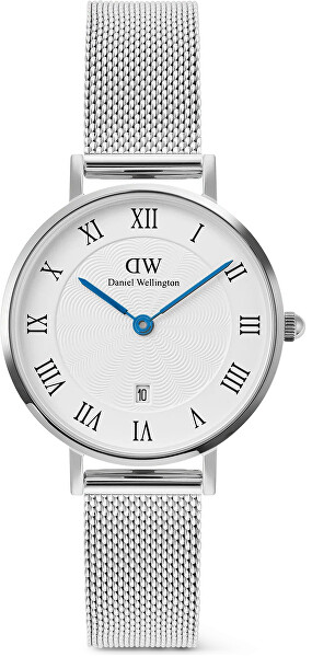 Petite 28 Roman Numerals Date Sterling White Silver DW00100858