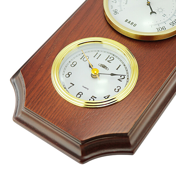 Nástěnné dřevěné hodiny s barometrem a teploměrem E06P.3976.50