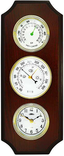Nástěnné dřevěné hodiny s barometrem a teploměrem E06P.3976.52